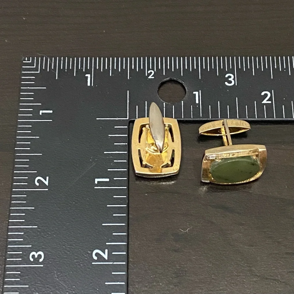 Vintage SWANK Pat Pend Brushed Gold Jade Jadeite Cufflinks